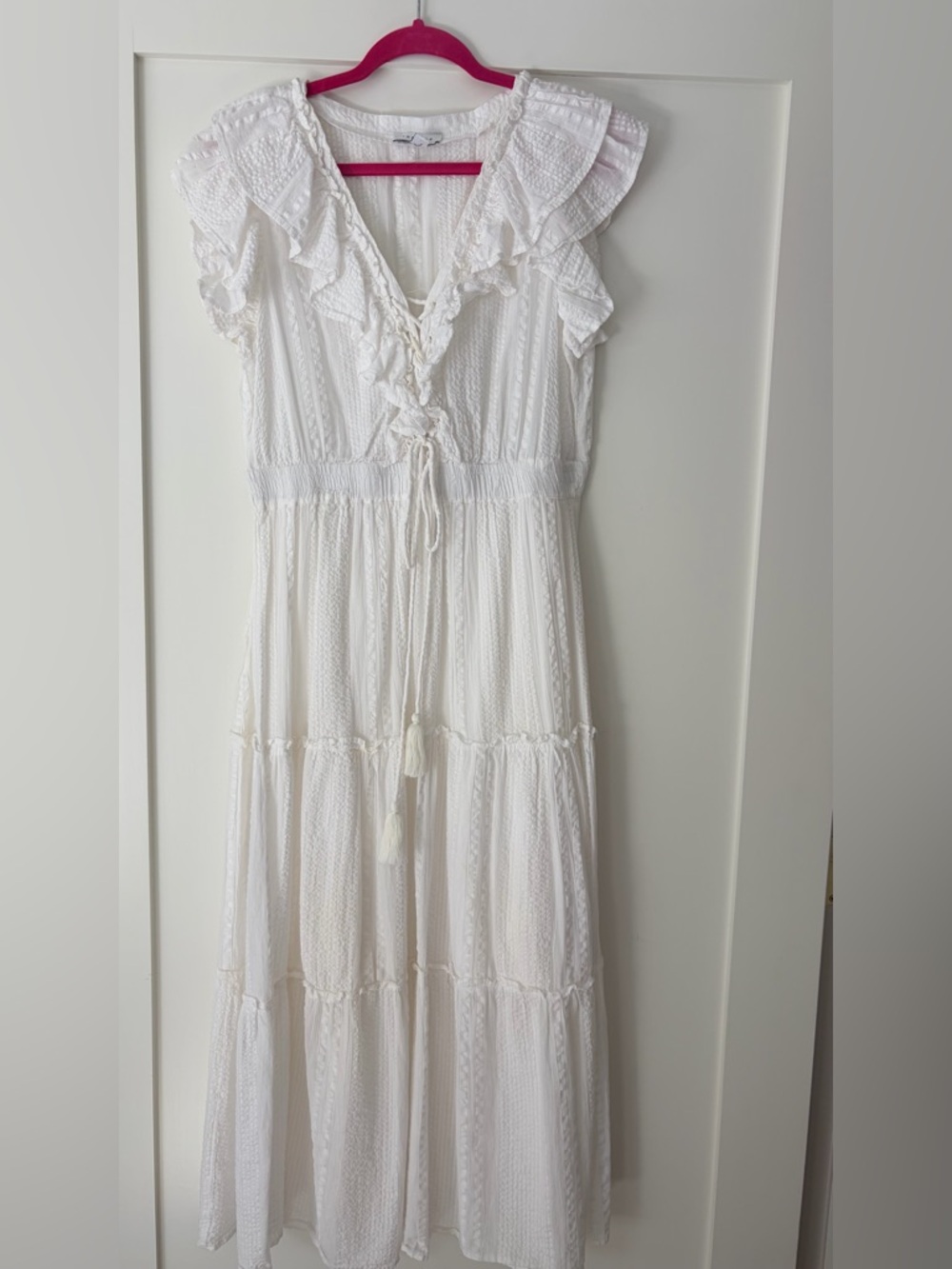 Topshop White Ruffle V-Neck Tiered Maxi Dress
